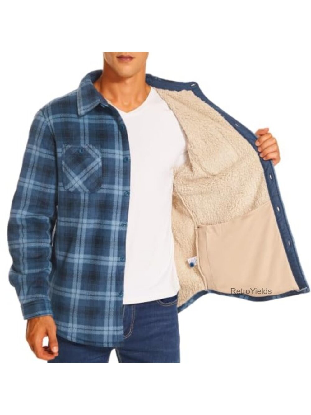 Men's Sherpa Lined Flannel Shirt Jacket Heavyweight Plaid Button Down Long